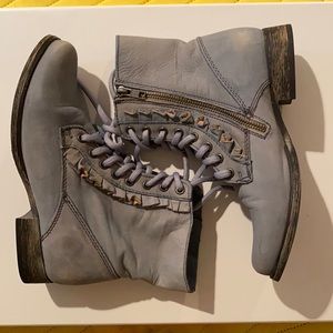 Betsy Johnson | Ruffled Dust Blue Suede Booties